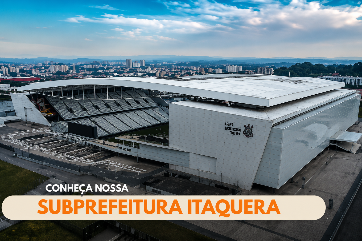 Aqui está uma descrição de acessibilidade (#PraCegoVer) para a imagem a8928b79-7b1d-4fbb-9c03-865ee7952fea.png: Descrição da Imagem Uma fotografia aérea em ângulo plongée (de cima para baixo) mostra a Neo Química Arena (identificada na imagem pelo seu nome anterior,