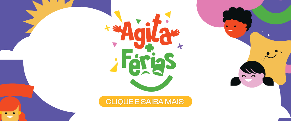 Na imagem, banner com a arte do programa Agita + Férias.