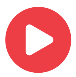 Logo do YouTube formado por um círculos vermelho, com bordas arredondadas. Ao centro, há um triângulo deitado, na cor branca, simbolizando o botão play, de ligar.